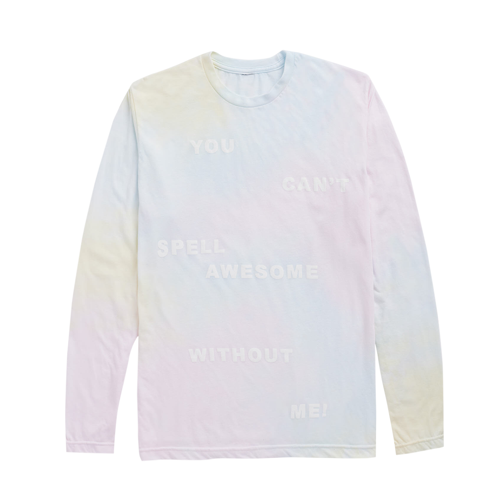 Tie Dye Long Sleeve Tee With White Print Design